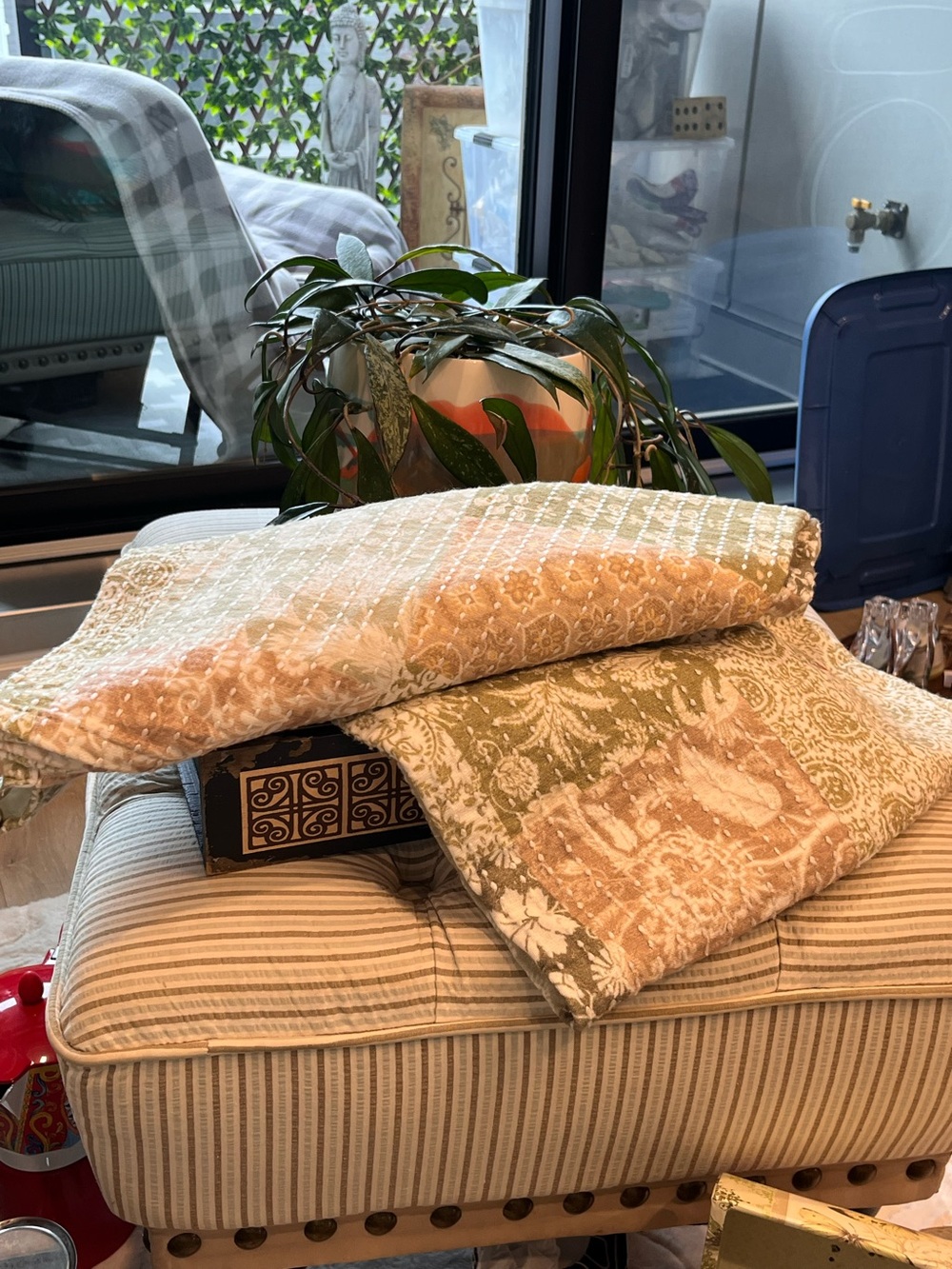 Cotton blanket Sage & cream design by Well dressed home